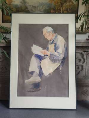 水彩画(国展作品，配宝篮色铝合金框100x150cm)